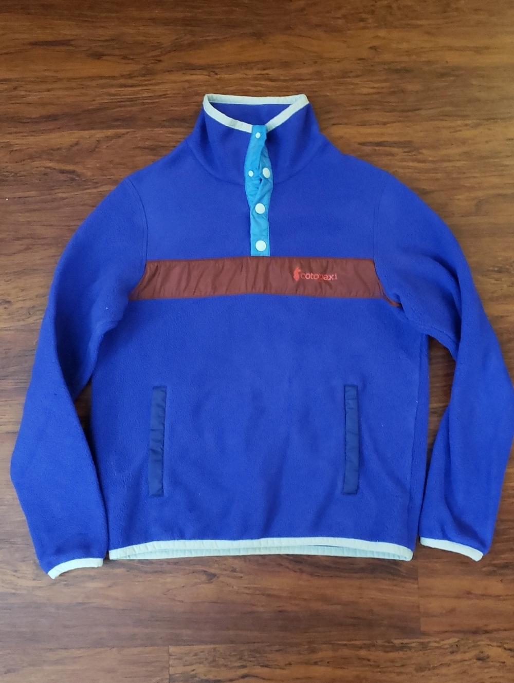 Cotopaxi Blue Snap-Button Fleece Pullover with Chest Stripe Size S Athleisure